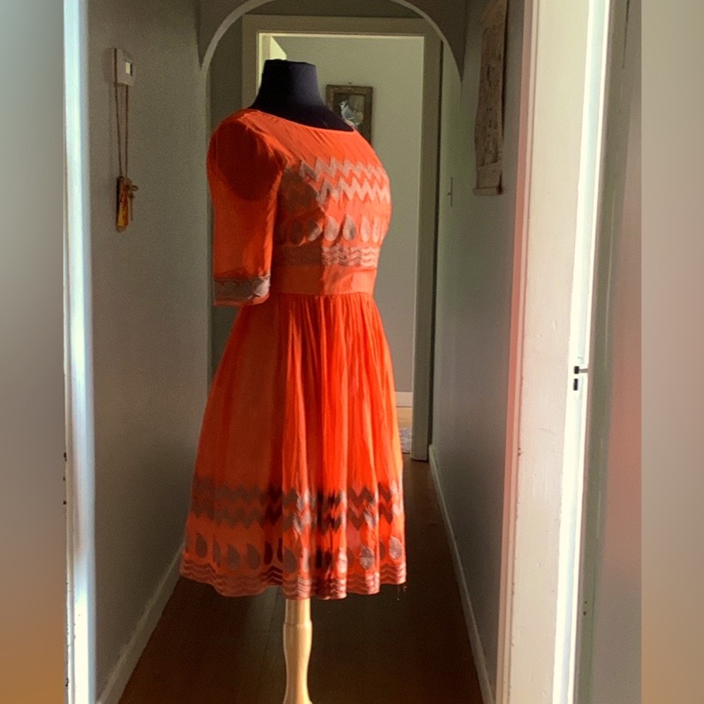 Tracy Reese Women's Silk Short Sleeve Dress Anthropologie Tangerine Flicker